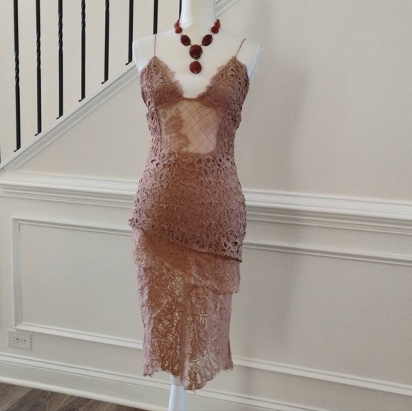 JLUXLABEL Dresses & Skirts - JLUXLABEL Lace Dress in Tan
